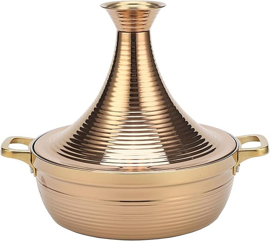 Moroccan Tagine Cooking Pot,Stainless Steel Non Stick Moroccan Casserole with 2 Handles,Large Moroccan Cooker Handmade Tagine Pot with Cone-Shaped Lid(23cm, Rose Gold)