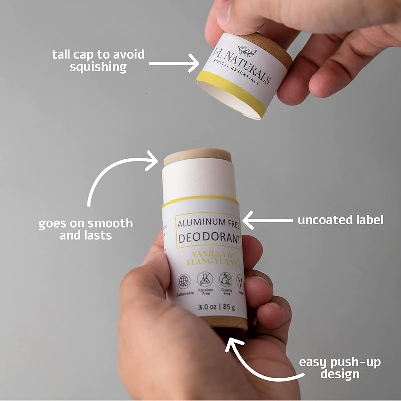 J&L Naturals Aluminum Free Deodorant for Men & Women | 100% Natural Ingredients With Coconut Oil, Shea Butter, & Essential Oils | Sustainable, Eco-Friendly (Vanilla & Ylang Ylang, 3.0 Oz (Single))