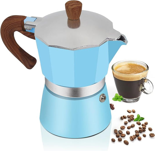 Aluminum 3 Cup 150ml Moka Pot Express Coffee Maker Stovetop Espresso Colorful Coffeemaker Italian Classic Style Brewing Greca Cafe Mocha Machine for Cafeteras Lover Camping Travel and Home Use 5oz