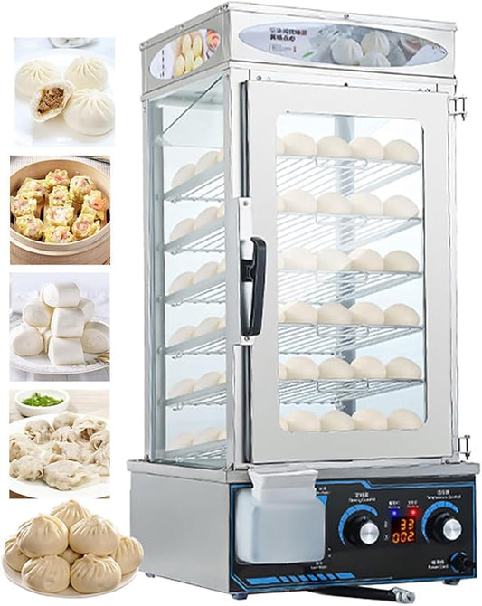 6-Layer Commercial Electric Steamer 2200W Electric Steamed Bun Machine 30-110℃ Temperature Range Anti-Dry Burning Food Steamer Warmer for Store Buffet