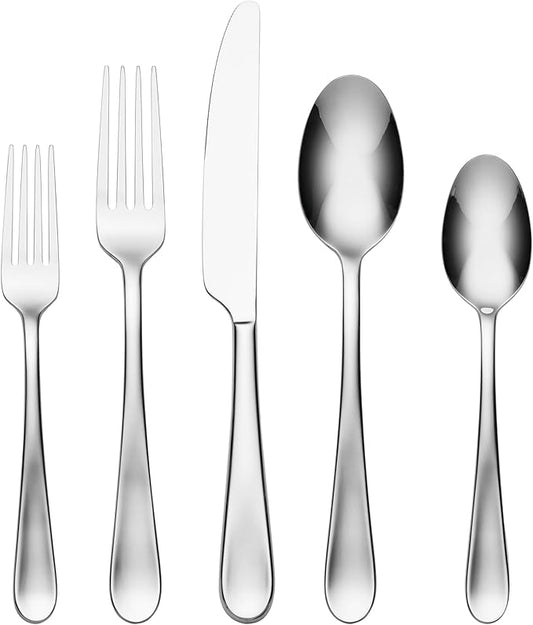 Oneida Silverware Set, Grant 20 Piece Everyday Flatware Set, Service For 4, 18/0 Stainless Steel, Dishwasher Safe, Knives Spoons And Forks Set, Dishwasher Safe, Home And Kitchen (Silver, 20 Pieces)