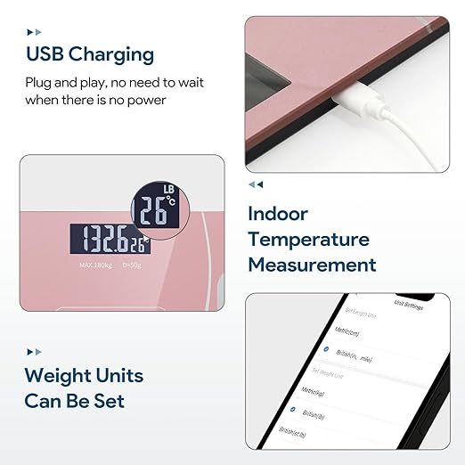 Smart Body Fat Scale with Led Display - Digital Bathroom Scale with Bluetooth, Accurate Body Composition Measurement, Muscle Mass, BMI, and Body Water Analysis - Pink
