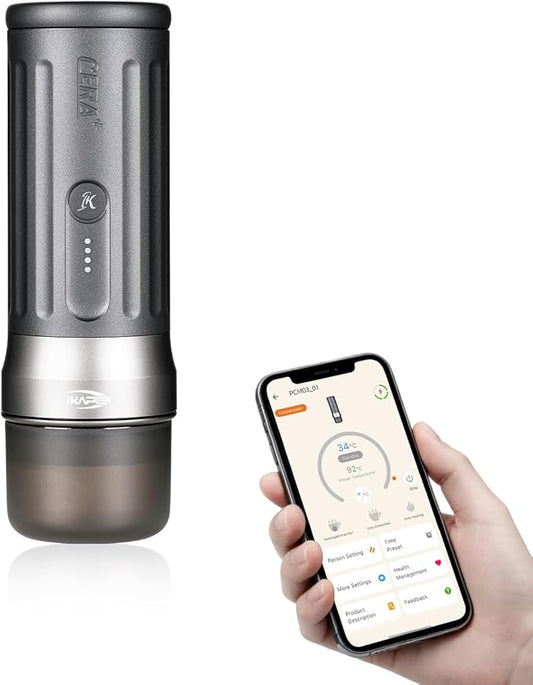 IKAPE Newly KAPO K2 Pro Portable Espresso Machine with Bl uetooth APP Connect & 58mm Bottomless Basket, Electric Coffee Maker 20 Bar Pressure, for Home, Travel, Camping