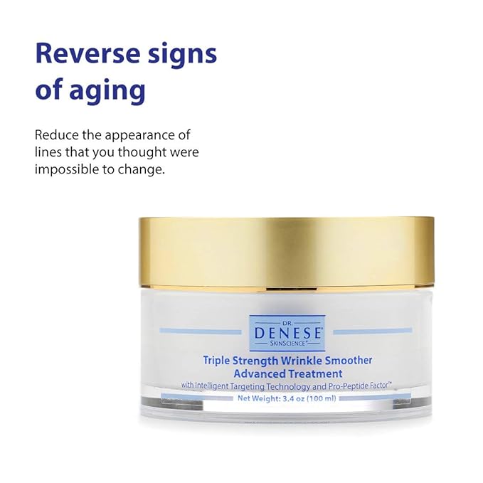 Dr. Denese SkinScience Triple Strength Wrinkle Smoother Advanced Treatment Combines Natural Extracts with Enhanced Peptide Technology To Tighten & Firm Skin - Paraben-Free, Cruelty-Free - 3.4oz