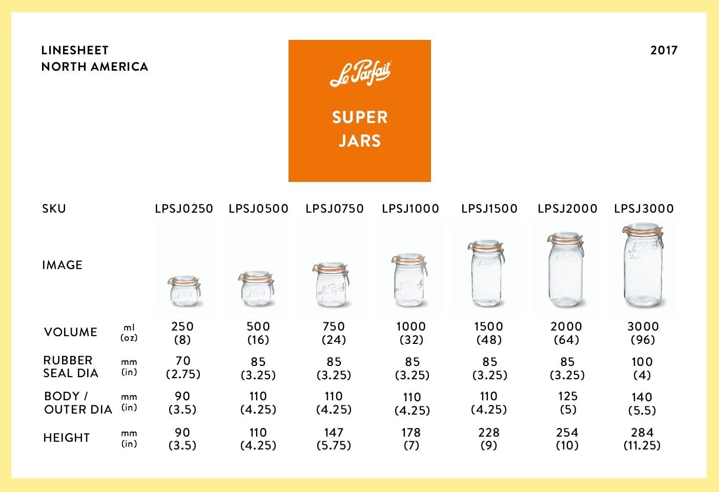 Le Parfait Super Jar, Canning Jar, 1L French Glass Canning Jar w/Round Body, Glass Jar With Airtight Lid, Canning Jar Wide Mouth, Glass Jar With Lid, Clear Jars, Clear Glass Jars (32oz/Quart, 1 pk)