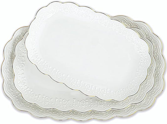 Kassel Ceramic Serving Platter Set | 16”/14”/12” Oval Serving Trays for Entertaining at Parties and Weddings | Oven Safe Extra Large Serving Trays for Tacos, Steak, and Cake
