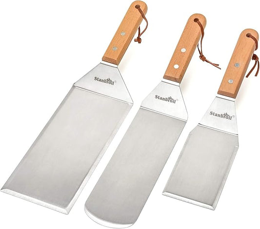 Stanbroil Stainless Steel Spatula Set Tools for Blackstone and Camp Chef Griddle, Metal Long Spatula and Hamburger Turner for Griddle Flat Top BBQ Grill, Set of 3