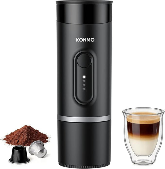 Portable Espresso Maker for Travel, Manual Espresso Machine Compatible with Capsules & Ground Coffee, 15 Bar Hand Pressure, Mini Coffee Maker for Camping Office
