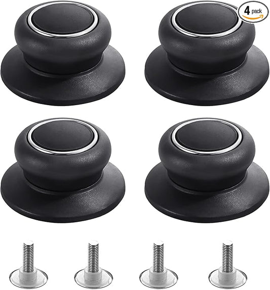 4Pcs Universal Pot Lid Top Replacement Knob,Heat Resistant and Prevent static electricity,Easy installation Kitchen Cookware Replacement Pan Lid Holding Handles. (Black)