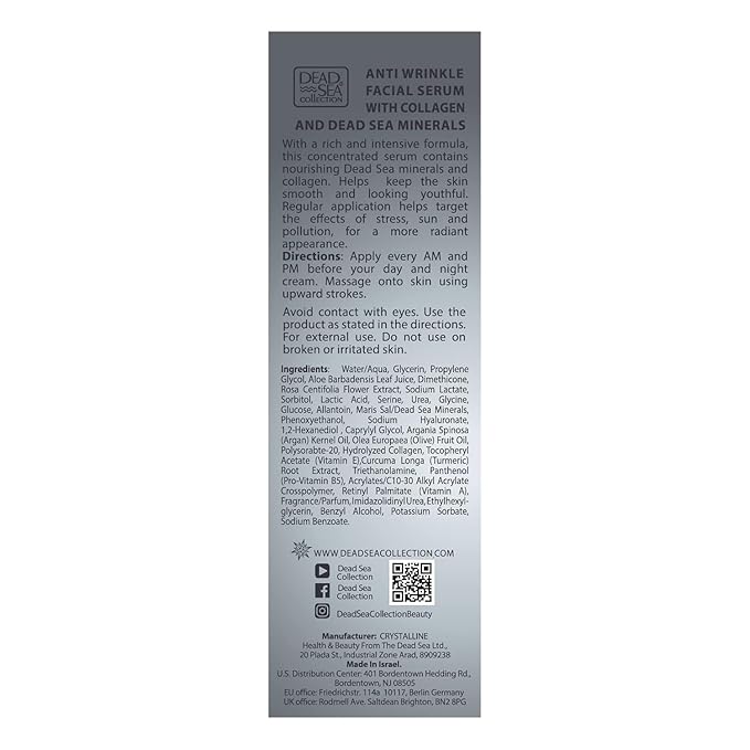 Dead Sea Collection Serum for Face with 3X Collagen, Dead Sea Minerals, and Vitamin E – Anti Aging Nourishing Skin Care Moisturizer to Reduce Wrinkles (1.01 fl. oz)