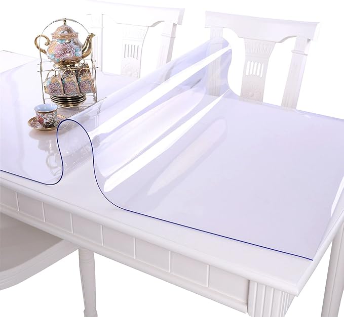 NECAUX Custom 54 x 111 Inch Clear Table Cover Protector, 1.5mm Thick Wood Grain Transparent Table Pad Non-Slip Tablecloth Plastic Protective Pad for Dining Room Table Conference Table Meeting Table