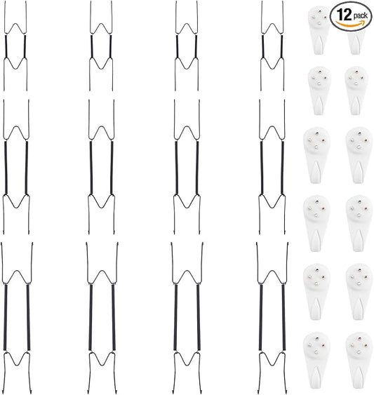 Bilillo 12 Piece Stainless Steel Plate Hangers - 8/12/14 Inch Invisible Heavy Duty Wall Plate Holder with 12 Pieces Wall Hooks for 7.5 to 16 Inch Decorative Plates and Arts (Black)