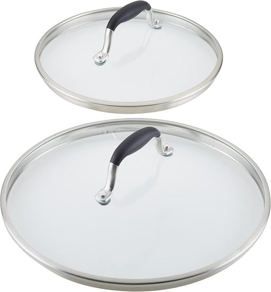 Anolon Advanced Home Glass Lids, Stainless Steel and Silicone Handles, 2 Piece, 10 Inch and 12 Inch Lid Set, Onyx