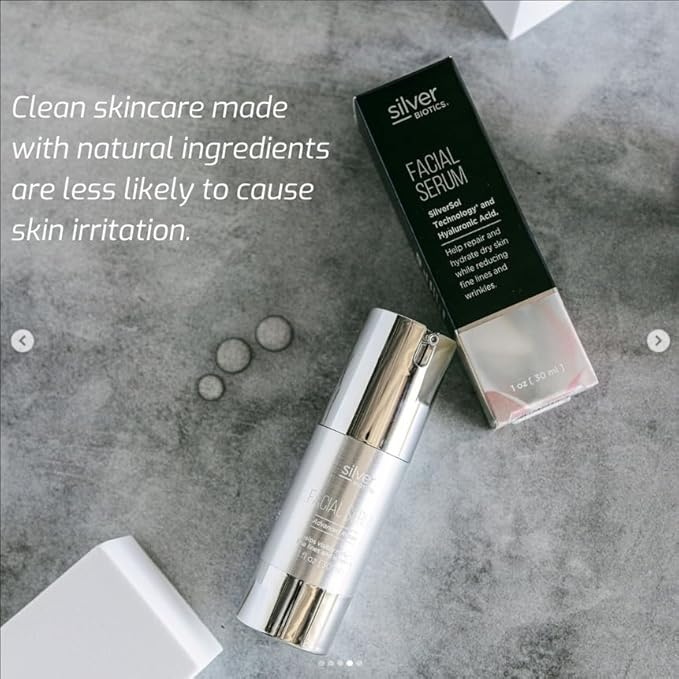 Silver Biotics Anti-aging Colloidal Nano-Silver Facial Serum Gel | Great For Blemishes, Scars & More All Natural Face Care | 20 PPM Silversol + 2% Hyaluronic Acid | 1 fl oz