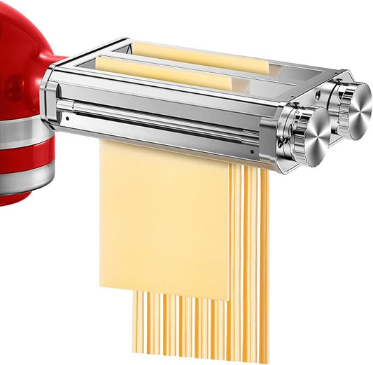 Pasta Maker Attachment for Kitchen Aid Stand Mixers, 304 Stainless Steel, Rust-Proof, 8 Thickness Settings, Easy to Clean, 3 in 1 Accessories for Homemade Spaghetti, Fettuccine, Lasagna