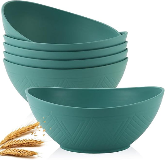 Homienly Salad Bowls 6 PCS Wheat Straw Bowls - 60oz Large Serving Bowl - Microwave and Dishwasher Safe Centerpiece Bowl Big Soup Bowl for Kitchen, Camping, Picnic, Party, Popcorn Bowl Set - Green