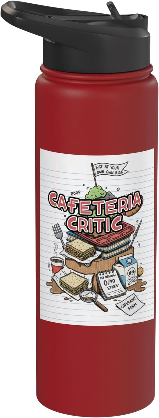 Cafeteria Critic - Student Lunch School Humor Food Chaos Stainless Steel Insulated Water Bottle