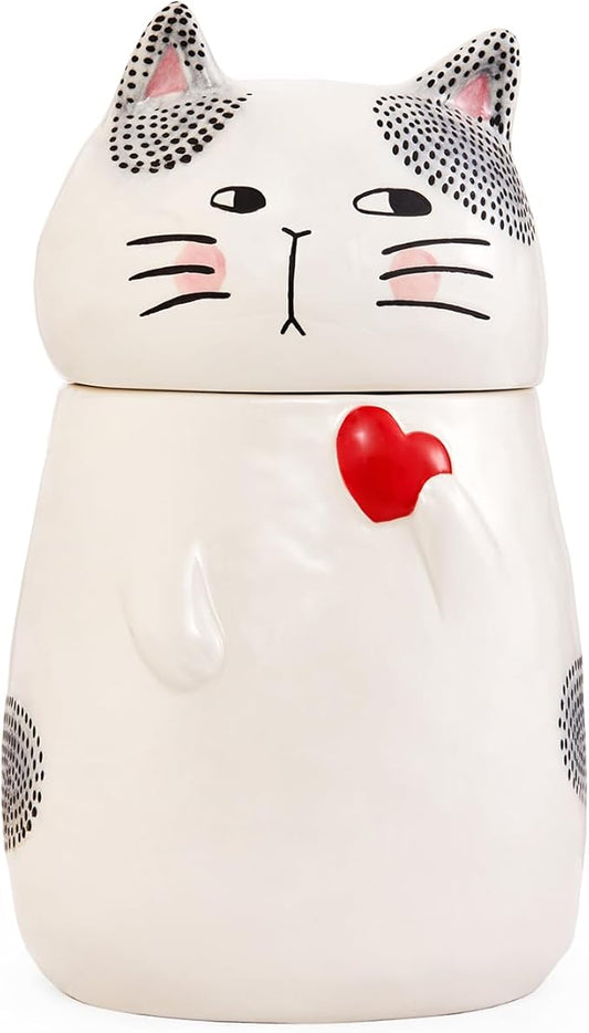 Bico Cartoon Cat Handpainted Stoneware Air Tight White 10.2 inch Cookie Jar, Dishwasher Safe, for storing Cookie, Candy, Coffee