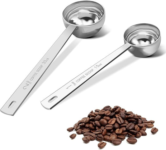 Safring Coffee Scoop Set, Tablespoon Scoop 2 Pc Set (1 Tbsp & 2 Tbsp), Stainless Steel Measuring Spoons for Ground Coffee with Long Handles, for Tea, Sugar, or Flour
