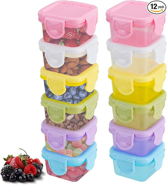 12PCS Food Storage Containers with Airtight Lids, 60ML Small Plastic Meal Prep Boxes, Dishwasher & Microwave Safe,BPA Free (White, Pink, Yellow, Blue, Purple, Green)
