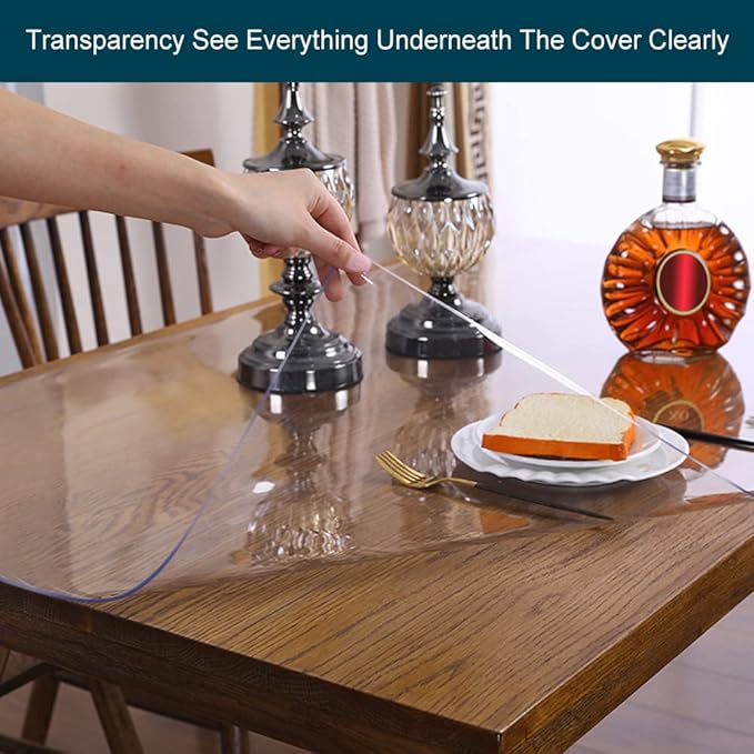 Wadrac Multisize Plastic Clear Table Cover Protector-1.5mm Thick 39x102 inch Non-Slip for Dining Table