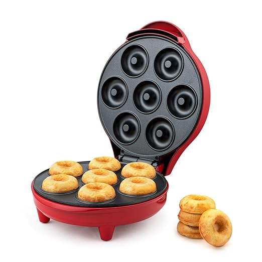 7-Count Mini Donut Maker – Makes 7 Donuts in Minutes, Non-Stick Plates, Compact Upright Storage, Easy to Use & Clean – Fun Baking Appliance for Kids, Adults, and Breakfast Treats