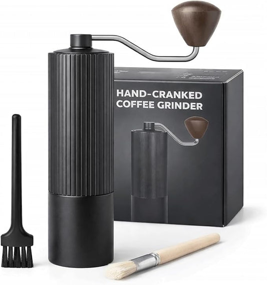 Manual Coffee Grinder with 420 Stainless Steel Burr, Adjustable Settings for Espresso & Turkish Coffee, Portable Hand Crank Coffee Grinder, 45g Capacity, Aluminum Body with Walnut Handle for Multi Use