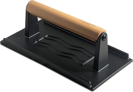 Cast Iron Smash Burger Press,Grill Bacon Meat Press Tool,Perfect for Blackstone, Camp Chef, Weber Grills & Indoor Griddles – BBQ & Cookout Must-Have (Rectangle -Grooved)