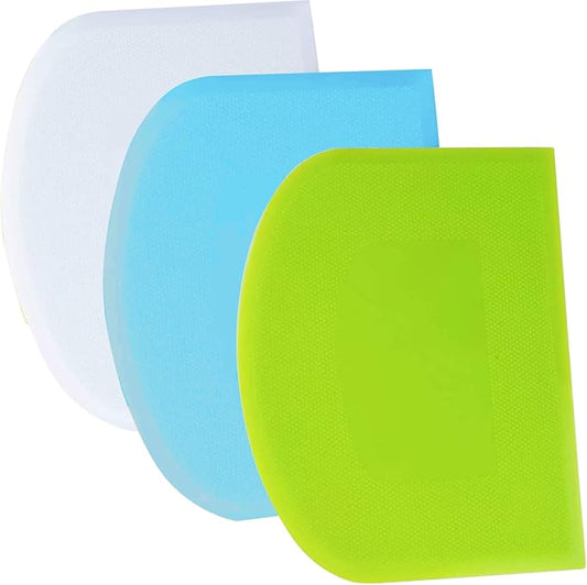 SURDOCA Dough Scraper Bench Scraper - 3P 11.8x7.3" Plastic Flexible Bowl Scraper, Sharp Edge & Angles Cake Scraper. Non-Slip Bakeware Decorating Tools Sculpting & Modeling Tools - Green+Blue+White