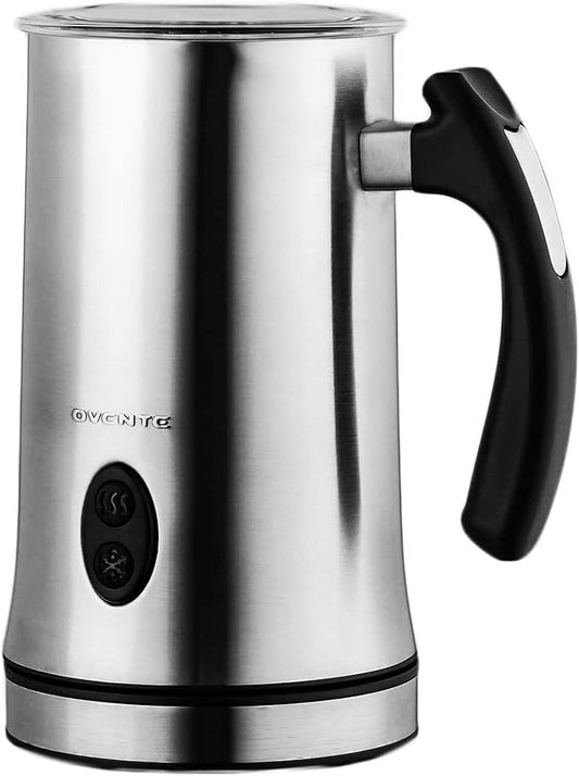 Ovente Electric Double Wall Insulated Non Stick Milk Frother and Steamer Hot & Cold 5 Ounce 10 Ounce Heated Capacity Warmer Whisker for Latte Cappuccino Espresso Coffee Hot Chocolate Chrome FR4810CH