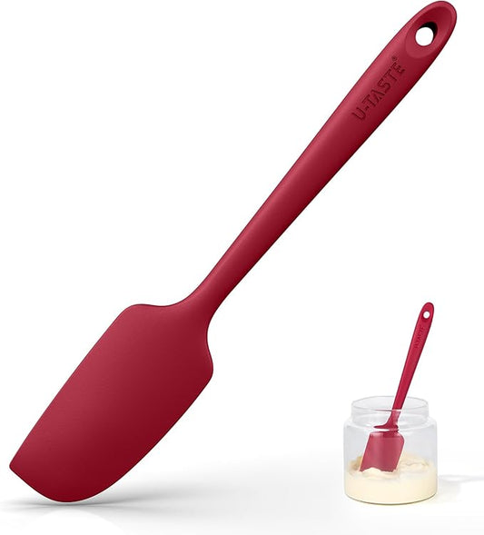 U-Taste Small Mini Silicone Spatula: 9×2inch 600ºF Heat-Resistant Food-Grade Jar Scraper for Kitchen Use, Non-Stick Seamless Flexible Baking Utensil for Mixing, Scraping Jam in Bowl or Cup (Red)