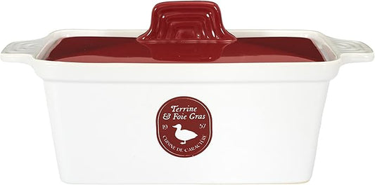 Saveur et Degustation KC2301 Foie Gras Terrine with Press, Ceramic, Red/White, 25.5 x 11 x 27 cm
