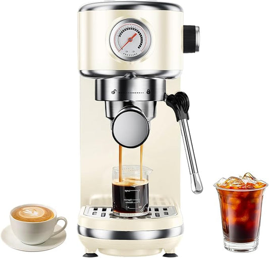 atatix 20 Bar Espresso Machine with Milk Frother, Compact Espresso Maker, Stainless Steel Coffee Machine with Precise Temp Control & 44oz Removable Water Tank for Latte, Cappuccino, Creamy White