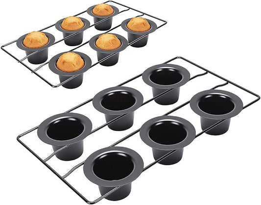 6 Cup Popover Pan, Deep Non Stick Popover Pans, Sturdy Carbon Steel Round Cupcake Pan for Pudding Muffins Baking, Easy to Clean