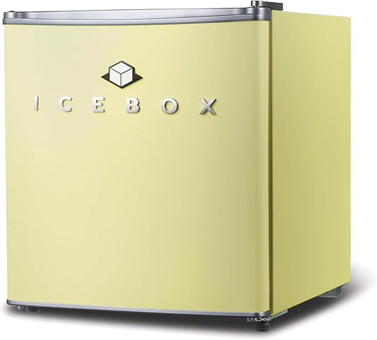 ICEBOX 1.7 Cu. Ft. Compact Refrigerator, ENERGY STAR Certified Small Refrigerator, Single Door Mini Fridge with Chiller Compartment, R600a Refrigerant, IBCR17SUN, Sun Yellow