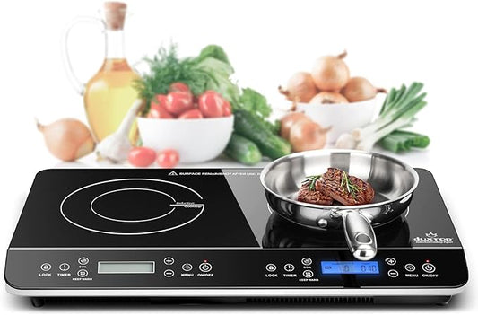 Duxtop LCD Portable Double Induction Cooktop 1800W Digital Electric Countertop Burner Sensor Touch Stove, 9620LS/BT-350DZ