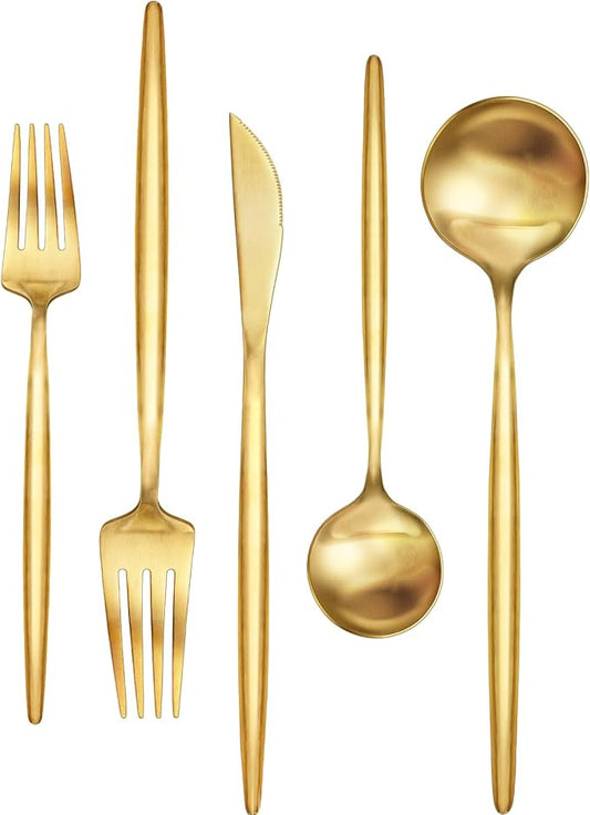 60-Piece Gold Silverware Set, Flatware Set for 12, Food-Grade Stainless Steel Cutlery, Includes Spoons Forks Knives, Kitchen Cutlery for Home Office Restaurant Hotel
