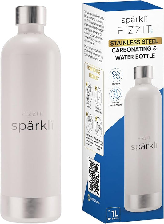 FIZZIT Spärkli 1L Stainless Steel Carbonating Bottle | Compatible with Aarke II & III, Philips GoZero & Monten Soda Makers | Reusable Sparkling Water Bottle, Dishwasher Safe, BPA-Free-Eco-Friendly