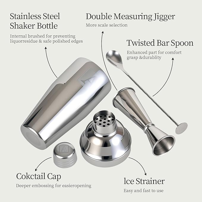 24oz Cocktail Shaker Set with 1 oz 2oz Jigger - Monogramm Initials Martini Shaker Set - 304 Stainless Steel Bar Shaker for Margarita,Mojito-Personalized Gift for Friend,Husband-Y