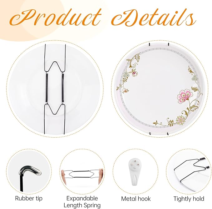 Bilillo 14 Pcs Plate Hangers for Wall - 6/8/10/12/14 Inch Invisible Plates Hanger, Stainless Steel Plate Holders with 14 Pieces Wall Hooks for 5.5 to 15.5 Inch Decorative Plates and Arts (Black)