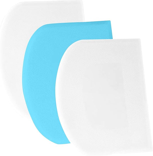 SURDOCA Dough Scraper Bench Scraper - 3P 14.2x8.5" Plastic Flexible Bowl Scraper, Sharp Edge & Angles Cake Scraper. Non-Slip Bakeware Decorating Tools Sculpting & Modeling Tools - White+Blue+White