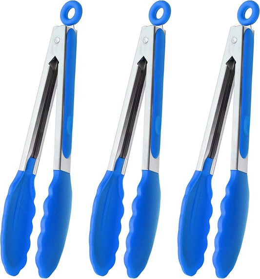 9-Inch Cooking Tongs with Silicone Tips, Set of 3 (Blue)