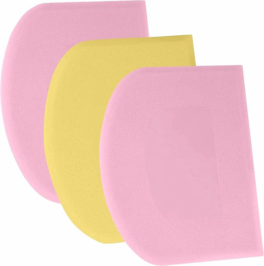 SURDOCA Dough Scraper Bench Scraper - 3P 14.2x8.5" Plastic Flexible Bowl Scraper, Sharp Edge & Angles Cake Scraper. Non-Slip Bakeware Decorating Tools Sculpting & Modeling Tools - Pink+Yellow+Pink