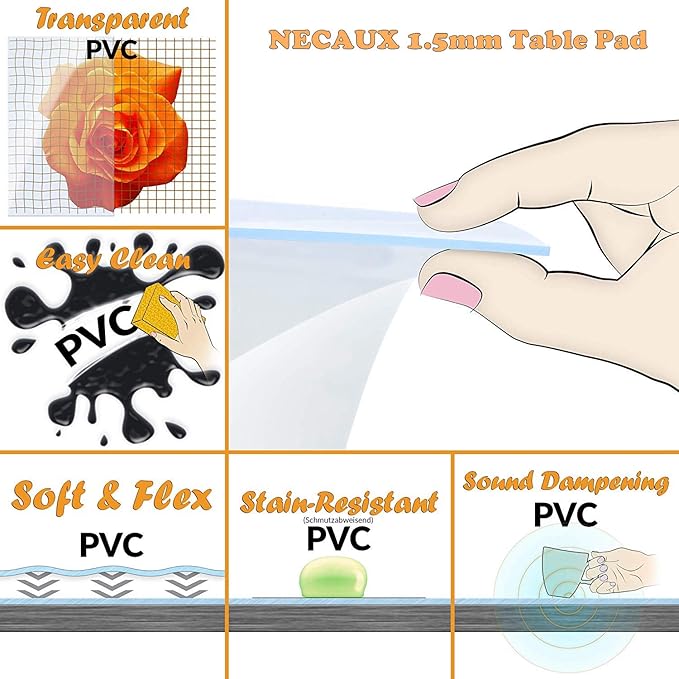NECAUX Custom 42 x 76 Inch Frosted Table Cover Protector, 1.5mm Thick Wood Grain Transparent Table Pad Non-Slip Tablecloth Plastic Protective Pad for Dining Room Table, Conference Table