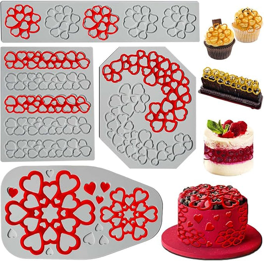 4PCS Heart Silicone Mold,Acxydm Heart Chocolate Molds Hearts Tuile Molds,Fondant Chocolate Molds Set with Love,3D Love Silicone Mold Candy Lace Silica Molds for Making Sugar Craft,Cupcakes