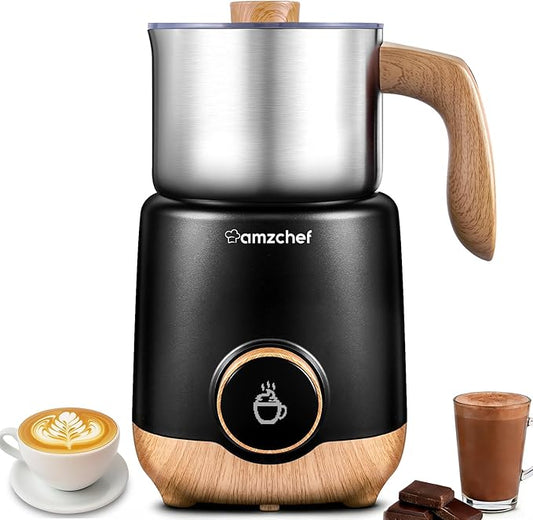 AMZCHEF 8-IN-1 Milk Frother and Steamer 21 oz, 550 Watts Split Stainless Steel Automatic Steamer, Milk's Warmer for Latte, Cappuccino, Hot Chocolate, Hot and Cold Froth, Heated Milk, Baby Food Silver