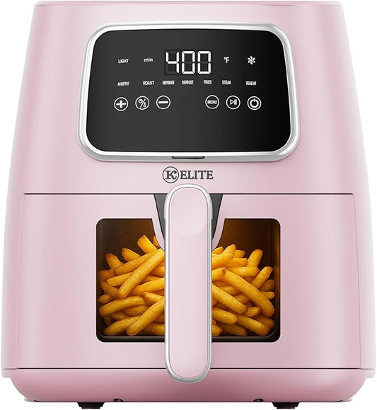 Kitchen Elite 5.5 Qt. Digital Air Fryer, Countertop Cooker with LED Screen, Presets for Air Fry, Roast, Dehydrate, Defrost and Reheat, Pink