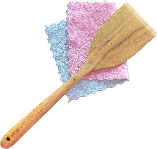 Teak Wooden Spatula for Cooking – Handcrafted Non-Stick Kitchen Utensil with Comfort Grip & Microfiber Cloth