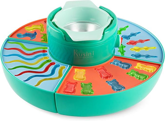 Kusini Gummy Candy Making Kit for Kids & Adults - 4 Mold Shapes, Heating Base – Gummy Bear, Candy Lab Machine Maker – Unique Fun Gifts for Kids Ages 6+ Years Old Girl & Boys, DIY Science Crafts Kits