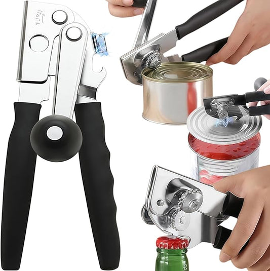 Commercial Heavy Duty Manual Can Opener for Seniors & Arthritis, Stainless Steel with Magnetic Lid Lifter, Smooth Edge Safe Cut, Open for Large Cans, Kitchen & Camping & Commercial with Bottle Opener